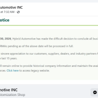 Hybrid Automotive Shuts Down